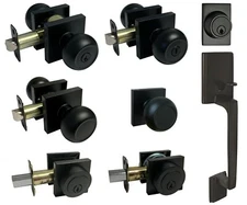 Matte Black Square Plate door locks Knobs Keyed entry privacy passage deadbolt 