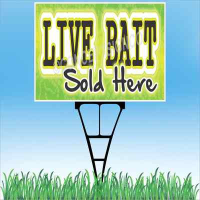 18''x24'' LIVE BAIT SOLD HERE Outdoor Yard Sign & Stake Sidewalk Lawn Tackle Worms