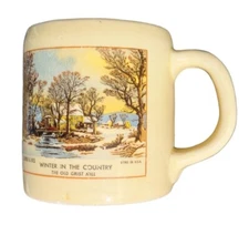 1930s JBWC Shaving MUG Currier & Ives Winter In The Country Old Grist Mill USA