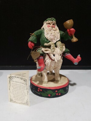 1992 House of Hatten Denise Calla Father Christmas Santa Ram Goat Wine Goblet