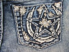 MISS ME tween girls 16 horseshoes star bling blue denim shorts NEW