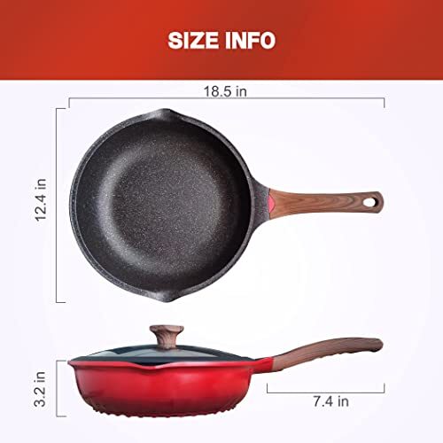 Nonstick Skillet with Lid, 11In/5Qt Aluminum Deep Frying Pan with Lid and Hea...