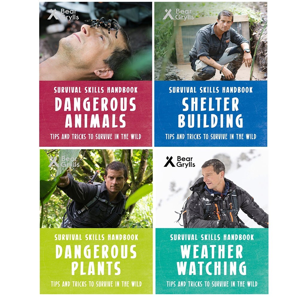 Bear Grylls Survival Skills Handbook Series Collection 4 Books Set Dangerous Ani