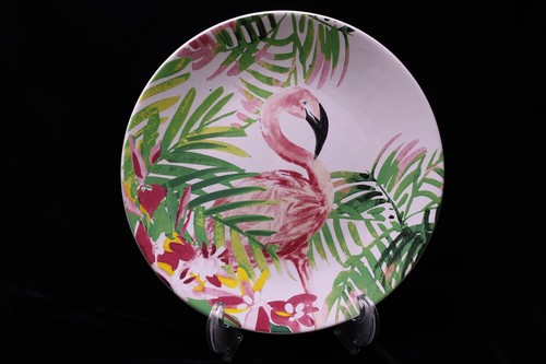 Meritage Flamingo Dinner Plate 11 " Tropical Green Pink Hotvana - Picture 4 of 6