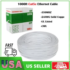 1000ft Cat5e Ethernet Cable 24AWG Solid Coppe UTP 350MHZ Network Bulk Wire Lan