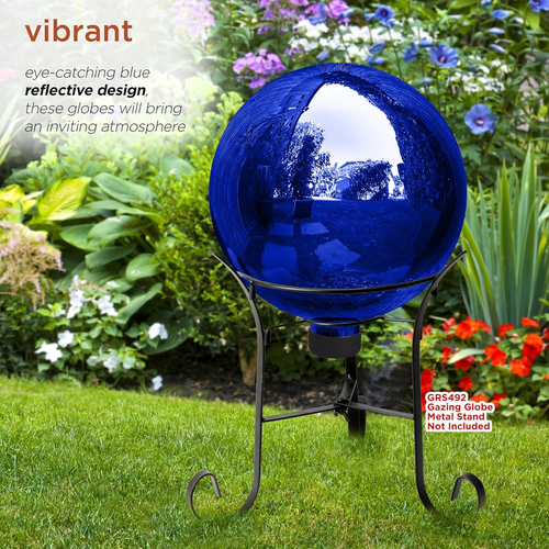 10" Diameter Indoor Outdoor Glass Gazing Globe Festive Yard Decor, Blue - Picture 5 of 11
