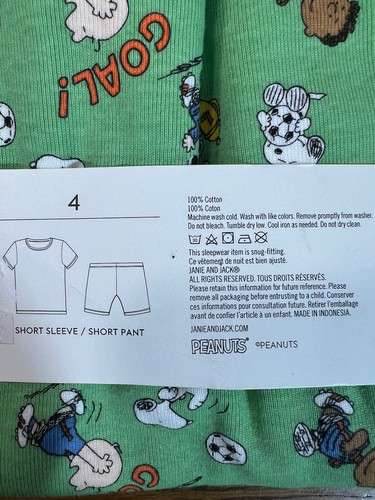 NWT Janie and Jack Peanuts Soccer Friends Good Night Short Pajamas Soccer Size 4 - Picture 3 of 6