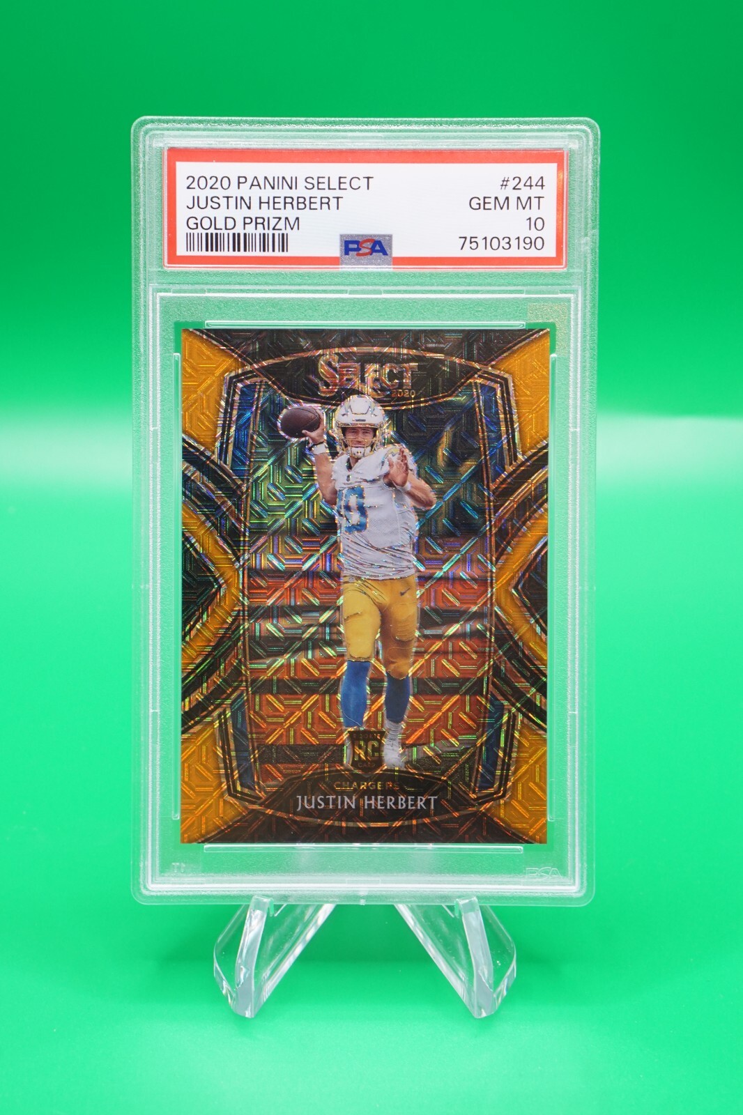 2020 Select Base Club Level Gold Prizm SSP 1/10 Justin Herbert PSA 10 R6220J