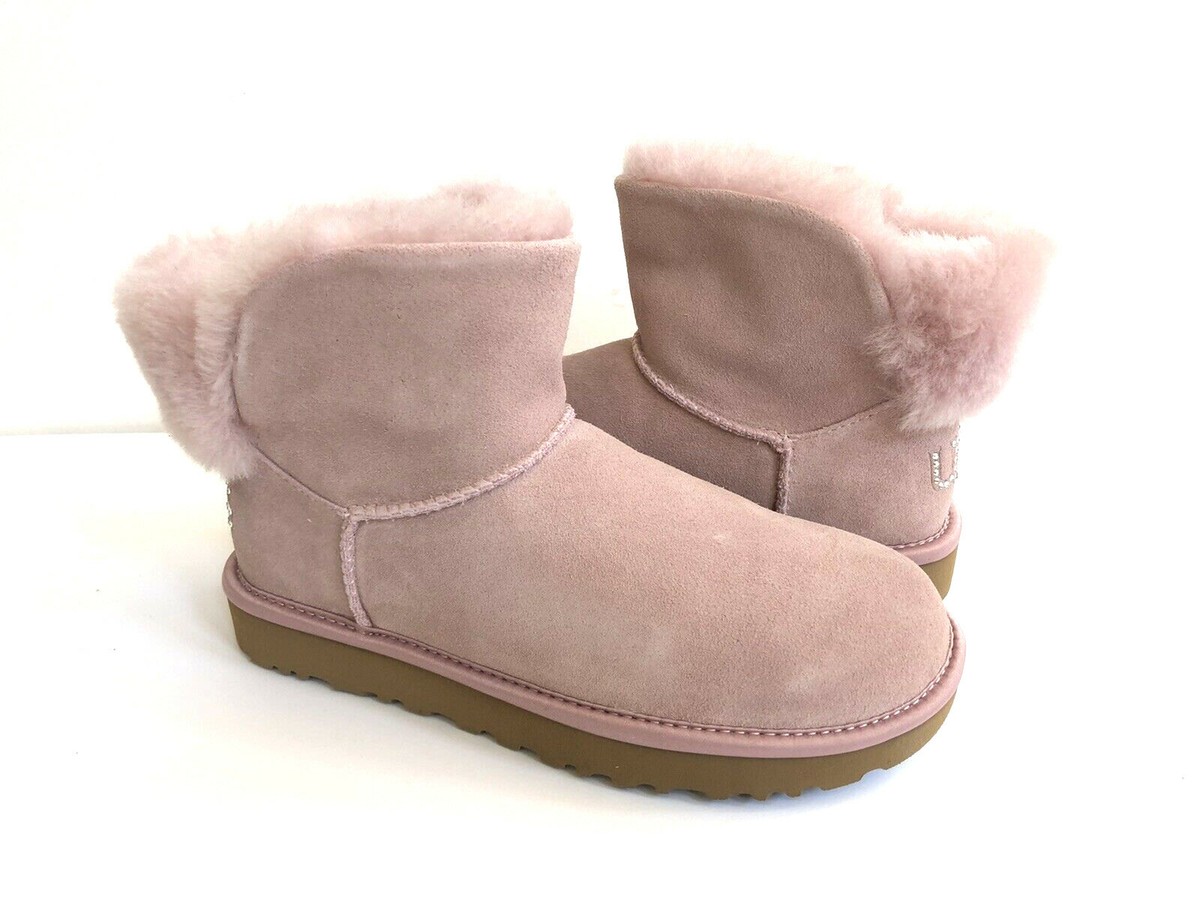 UGG CLASSIC BLING MINI PINK CRYSTAL SHEARLING LINE BOOT US 5