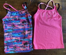 TWO girls Danskin Freestyle Pink Tank W/straps Silver Glitter/ Stones Girls 7/8