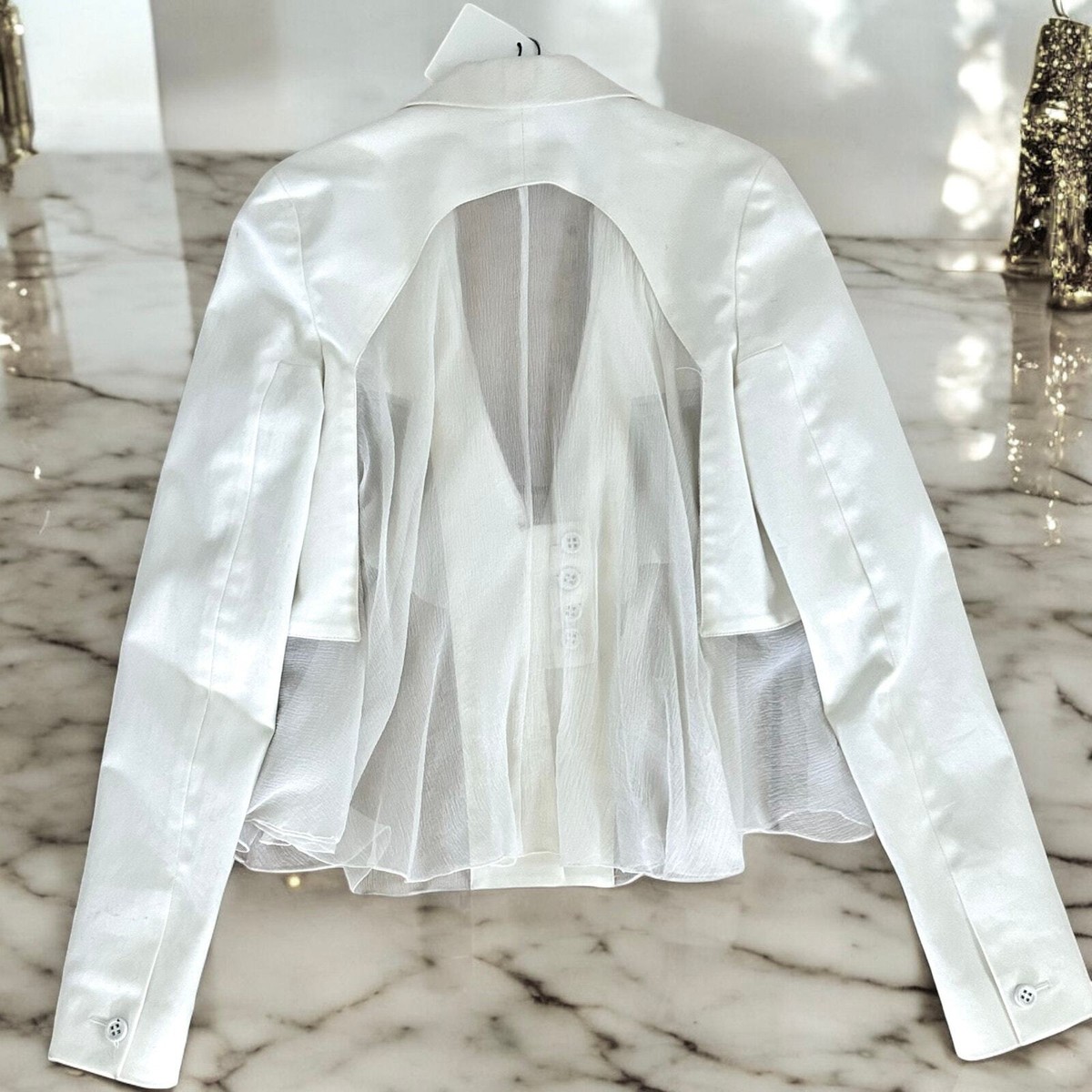 Givenchy Summer White Career Cotton Sheer Silk Panel Blazer