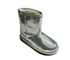 UGG Classic II Kids 4 Womens 5 Gel Hearts Silver Metallic Fuzzy Boots 1151613K