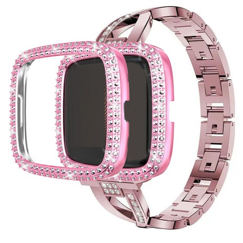 Correa de correa de reloj de metal brillante + estuche de PC diamante para Fitbit Versa 4 3 2 1/Sense 1 2 - Imagen 4 de 39