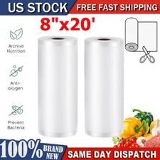 2Roll 8"x20' Vacuum Sealer Bags Roll Embossed Food Saver Storage Freezer Bags