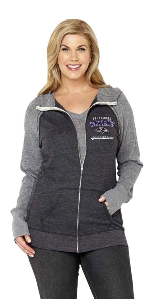 NFL Womens Curvy Triblend Color Block Full Zip Hoodie Plus Sizes 1X-3X