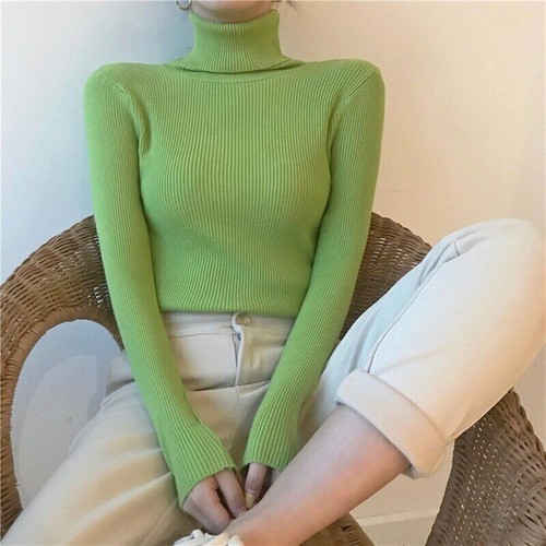 Pullover Turtleneck Sweater Women Fall Soft Knit Sweater Elastic Simple Basic - Picture 37 of 38