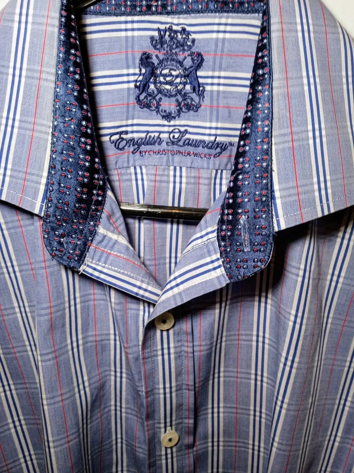 CAMISA HOMBRE "LAVANDERÍA INGLESA" MANGA LARGA 16 34/35 BLANCO AZUL ROJO RAYAS  Foto 2 de 4