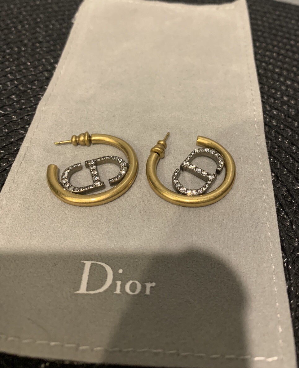 NEW Dior Gold And Silver Hoop Earrings With Monogram Earrings