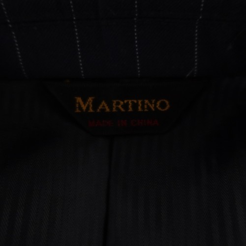 Martino Suit M Blue Pinstripe Polyester Twill Pleated 46R 36x32 - Picture 3 of 24