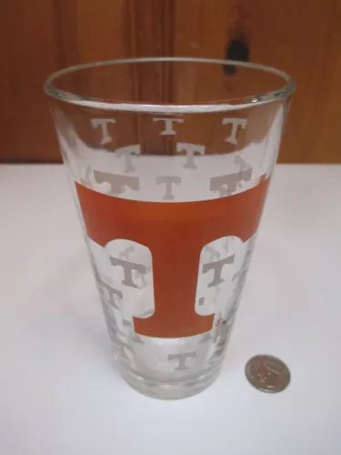 Tennessee Volunteers 14oz Clear Glass Tumbler White Orange Painted T Logos EUC