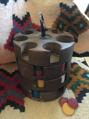 Vintage Holz Drehbare Chips Box für Poker Spielkarten Typ Karten o.ä.