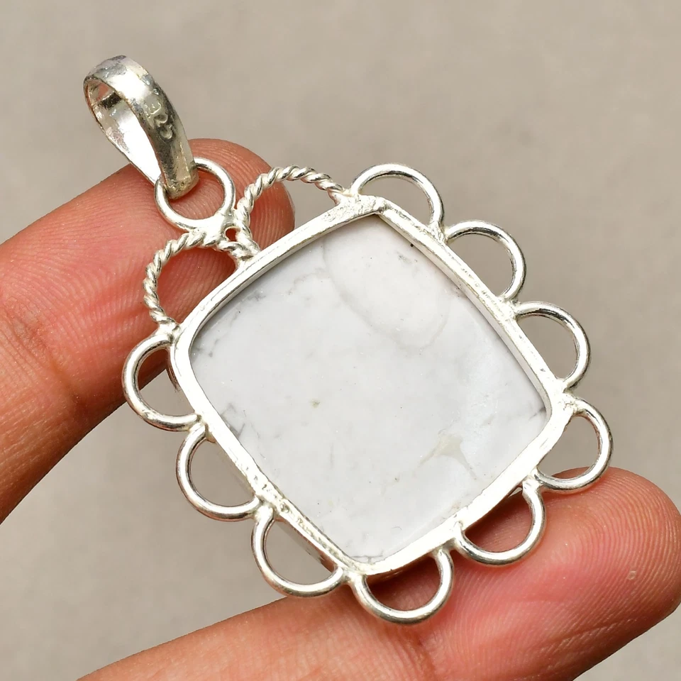 Howlith Edelstein 925 Sterlingsilber handgefertigter Schmuck Anhänger 1,88 Zoll - Bild 3 von 4