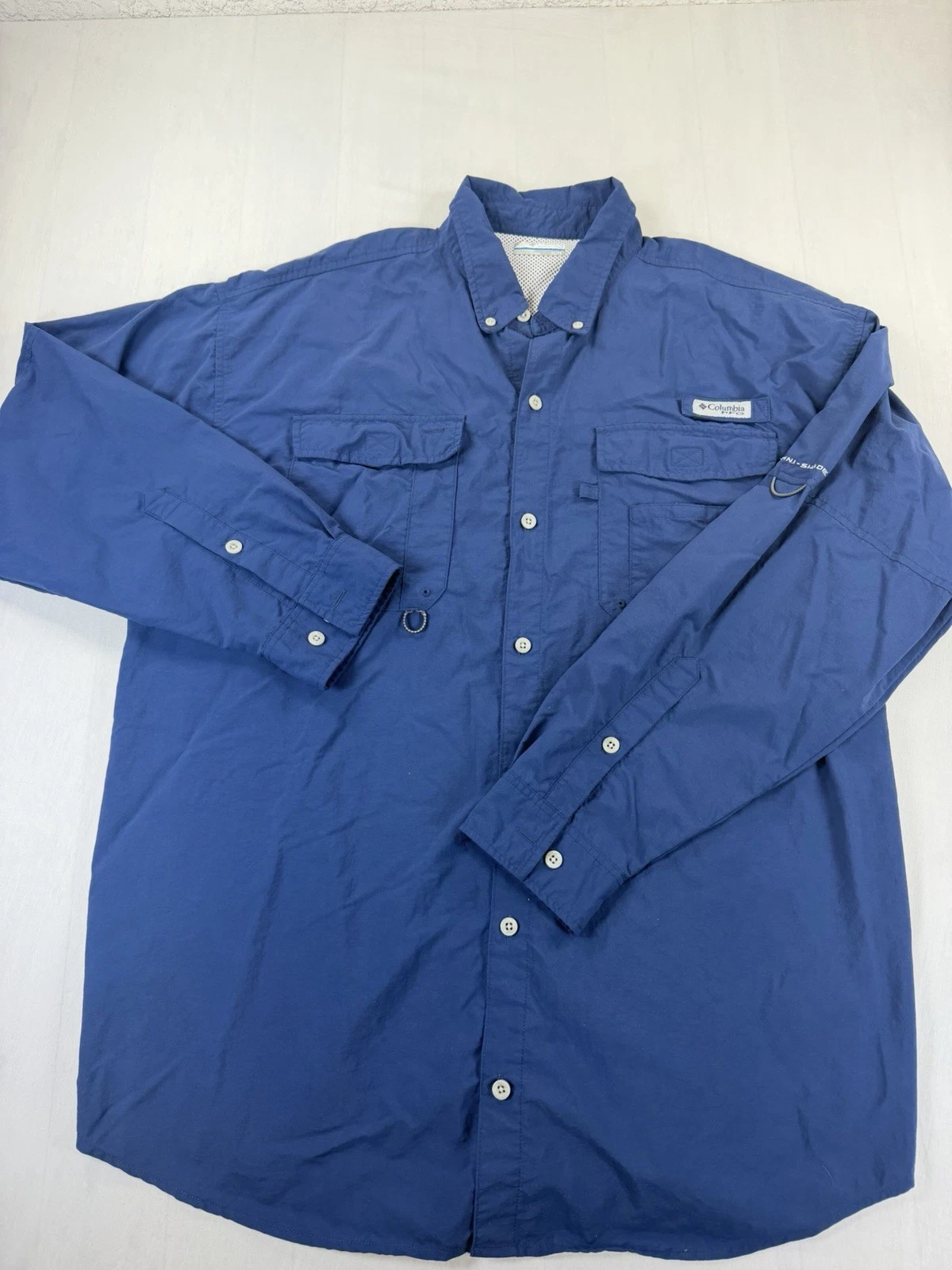 Columbia PFG Fishing Shirt Blue XL Vented Long Sleeve Outdoor