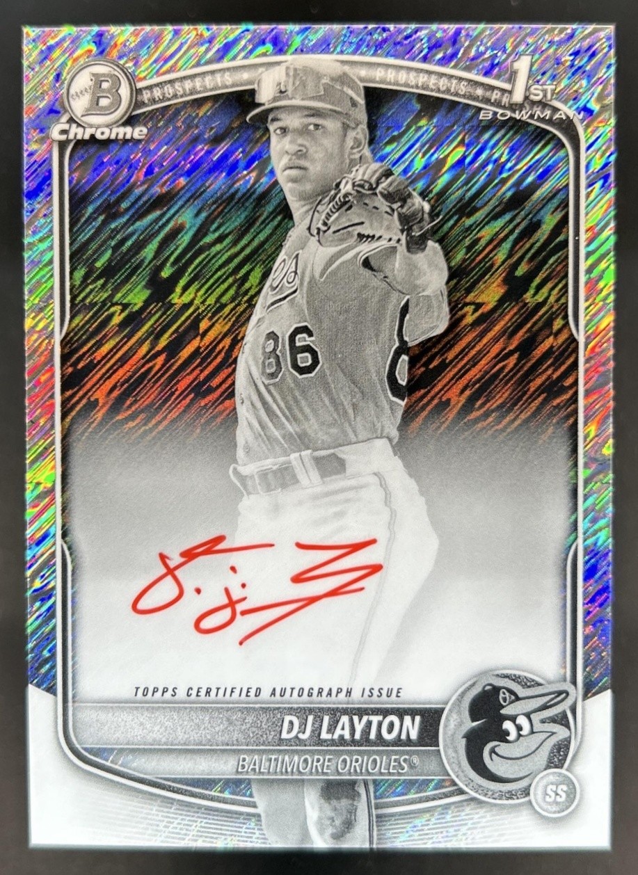 2025 Bowman Chrome DJ Layton Auto Black and White Shimmer Refractor 1st #CPA-DL