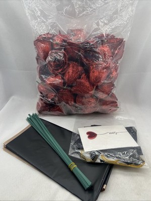 50 Bloom DIY Glitter Shimmer Rose Bouquet Kit - Red - Requires Assembly - New