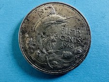 1966 Bahamas 50 Cent Marlin Sword Fish 80% Silver Foreign World Coin