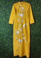 Ao dai embroidered Vietnamese dress mango color, size L (American size S)