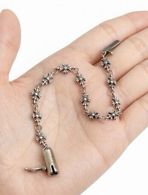 Chrome Hearts 925 Sterling Silver Cross Floral Link Bracelet 7  Vintage 1999