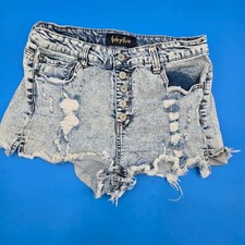 Indigo Rein High Rise Acid Wash Distressed Denim Shorts Button Fly Size 11/29