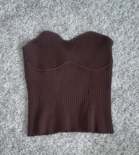 VINTAGE Y2K NWT Line + Dot Brown Ribbed Busti...