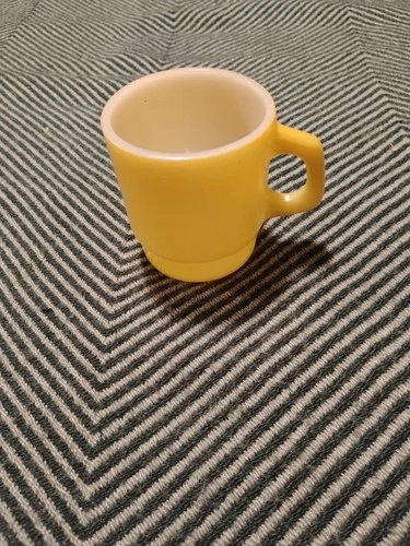 Vintage Anchor Hocking Yellow Milk Glass Stackable Oven Proof Coffee Cup