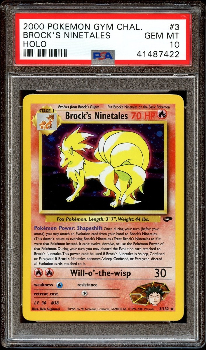 PSA 10 GEM MINT Brock's Ninetales 3/132 HOLO RARE Gym Challenge