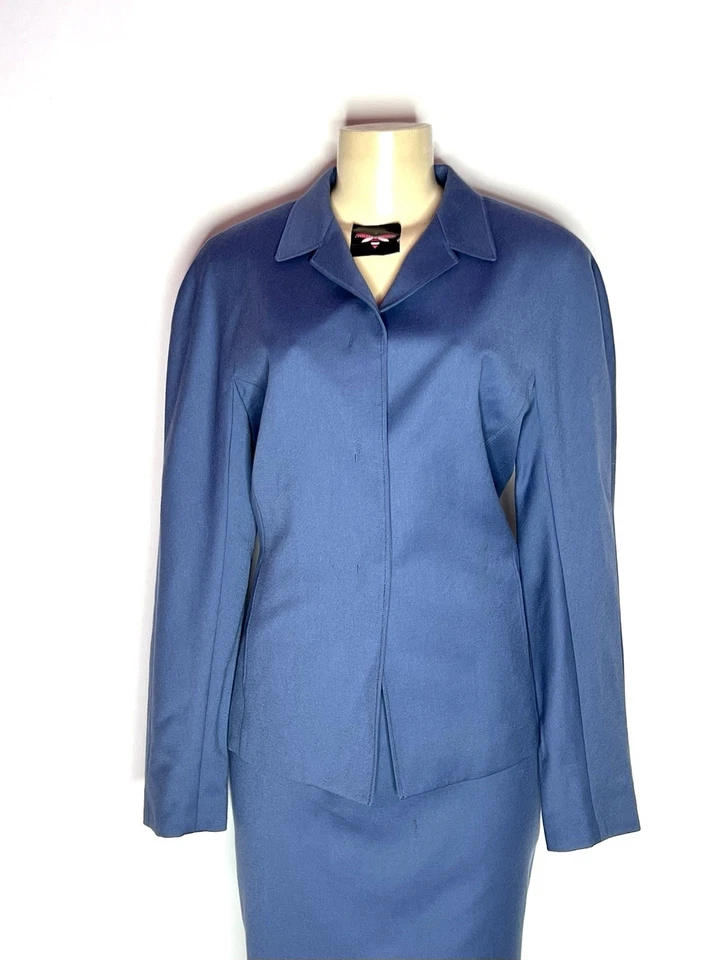 ANNE KLEIN 100% WOOL SLATE BLUE 2 PIECE SKIRT SUIT SIZE 14 - Image 2 of 4