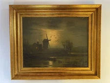 WINDMILL AND HOUSE BY RIVER