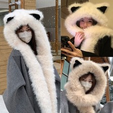 Cute Animal Ears Hat and Scarf Set Plush Material for Winter Fashion