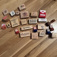 Vintage Mixed Lot 25 Teacher Rubber Stamps Wood-mount, Homework Holiday Mix 
