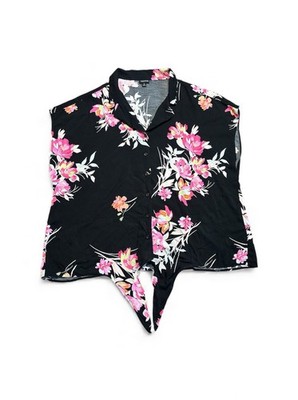 Torrid Floral Button Up Top Womens 2X Tie Front Relaxed Vacation Travel Resort