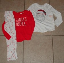 Girls Sz 4 Christmas Holiday Outfit  Santa Shirt 3 Pc Lot RAE DUNN JUMPING BEAN