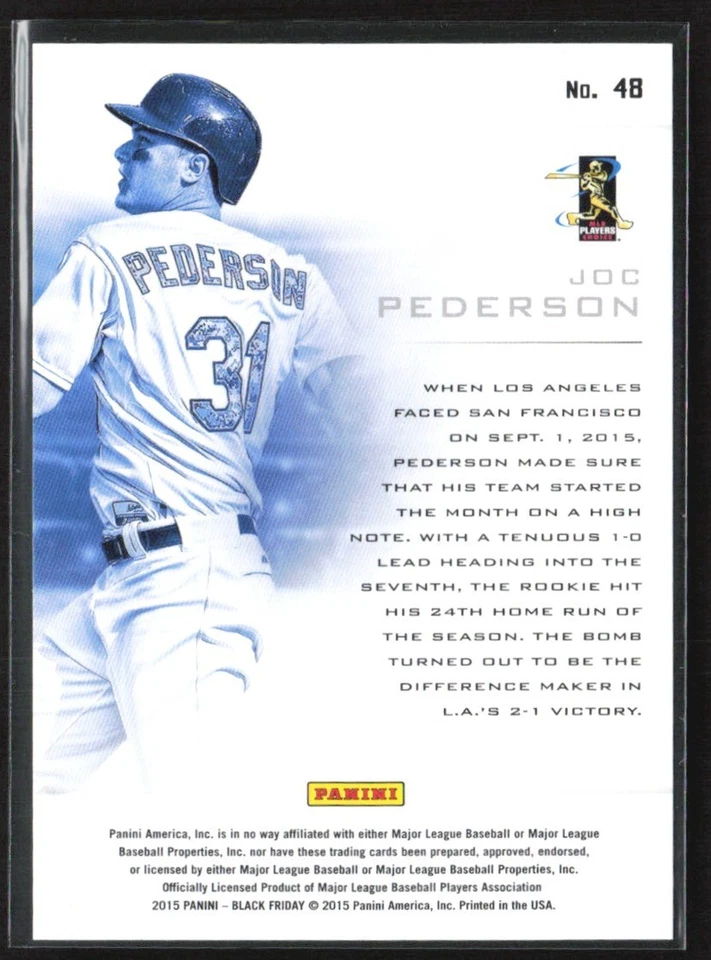 Joc Pederson 2015 Panini Black Friday Cracked Ice RC /25 #48 Los Angeles Dodgers - Image 2 of 2