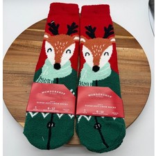 Wondershop Reindeer Size 6-12 Soft Crew Socks Red Green Holiday 2 Pairs 2794