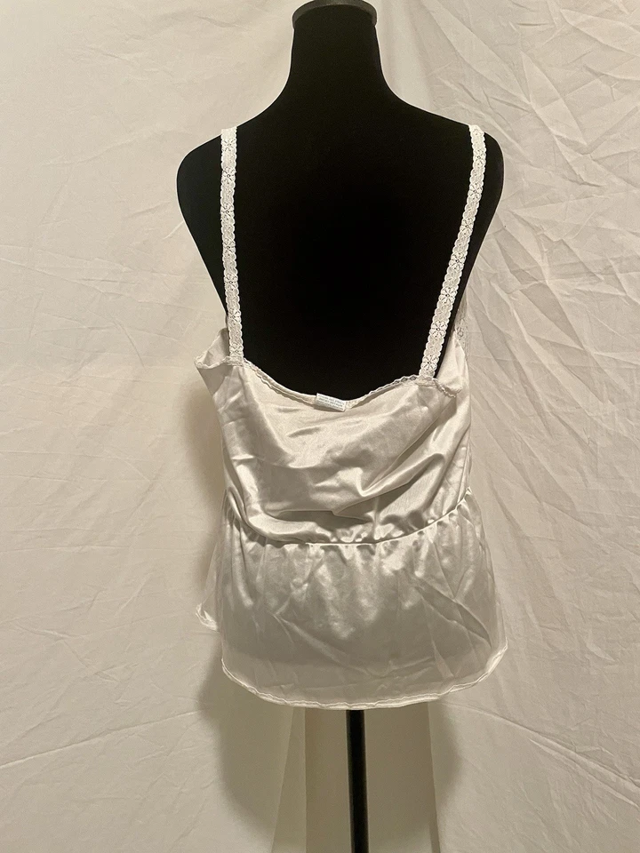 Lencería vintage Vanity Fair Cami Slip nailon sedoso encaje blanco roto EE. UU. 38 Foto 2 de 3