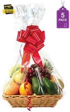 Clear Basket Bags, Large Clear Cellophane Wrap for Baskets & Gifts 24"X30" (5) ⭐