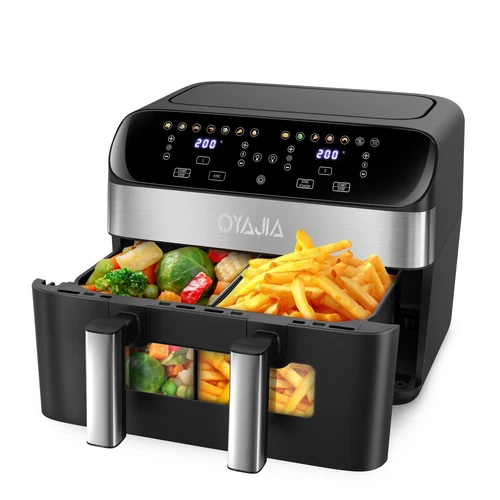 10L Doppel Heißluftfritteuse XXL Dual Air Fryer Digital Heißluft-Fritteuse 2400W