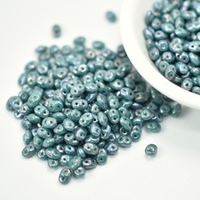 2x5mm SuperDuo Beads - Green Turquoise Nebula - 10 grams Czech Glass