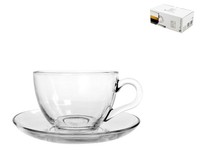 Packung Mit 6 Kaffeetassen Mit Unterteller Aus Glas Marke Pasabahce Modell Basic