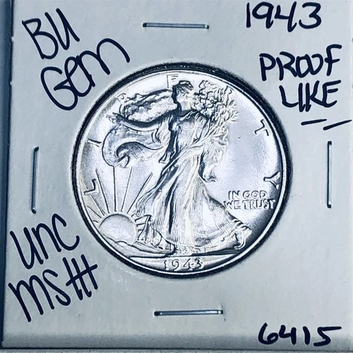 1943 BU GEM LIBERTY WALKING SILVER HALF UNC MS+++ U.S. MINT RARE COIN 6415